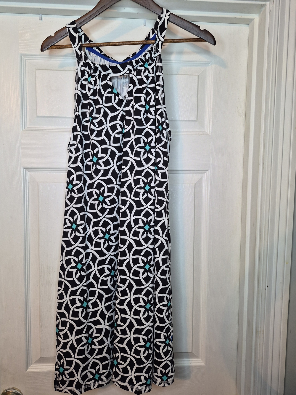 Surf Style Black & White Geometric Dress with Teal Accents XL